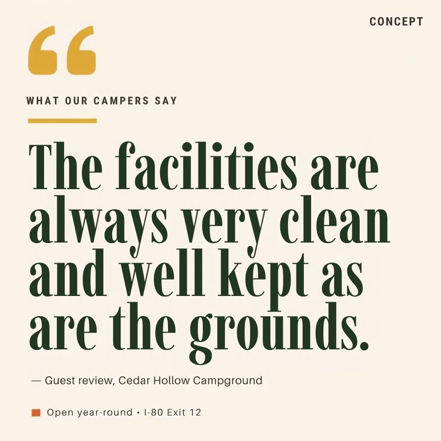 Concept quote card: a guest review praising clean facilities and well-kept grounds.